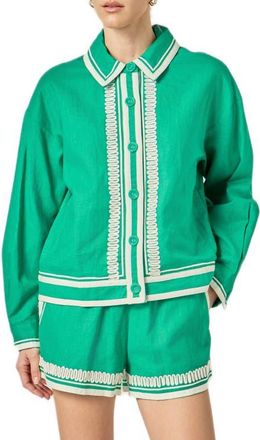English Factory Embroidered Linen & Cotton Jacket in Kelly Green at Nordstrom, Size X-Small