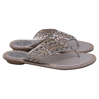 Rene Caovilla Rene Caovilla Crystal-embellished Flat Thong Sandals in Silver Sequin