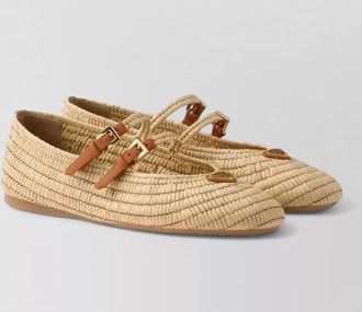 Prada leather ballerinas double straps crochet design