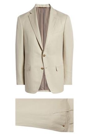 Canali Kei Trim Fit Beige Linen & Silk Wool Suit in Light Beige at Nordstrom Rack, Size 44 Us / 56 Eu Long