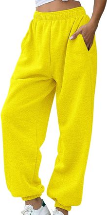 Generic Fleece Sweatpants Womens Thicked Thermal Jogging Bottoms Solid Drawstring Cinch Warm Winter Trousers Elastic High Waist Tracksuits Baggy Straight Leg 