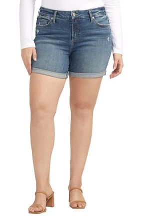 Silver Jeans Co Suki Curvy Mid Rise Denim Shorts in Indigo at Nordstrom, Size 12W