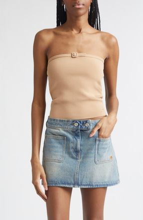 Courr&egrave;ges Buckle Detail Bustier Knit Top in Natural at Nordstrom, Size X-Small