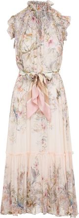 Zimmermann Ivory Rebellion Flutter Viscose Midi Dress-Donna