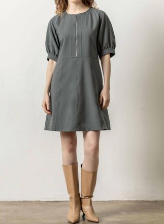 Lilla P Zip Front Flared Mini Dress In Slate