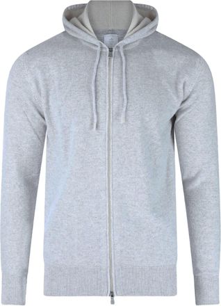 Eleventy Cashmere Full-Zip Hoodie with Suede Drawstring Accents