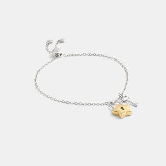 Coach Womens Star Padlock and Key Slider Bracelet - Silver Metal - One Size