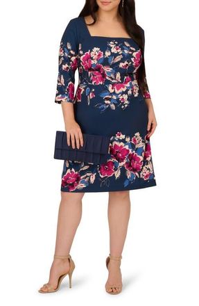 Adrianna Papell Placed Floral Dress in Navy/Pink Multi at Nordstrom, Size 14W