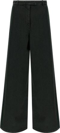 Dries Van Noten Jeans met fluwelen inzet - Dames - Loose Fit Jeans - Groen - S - Katoen - Jeans
