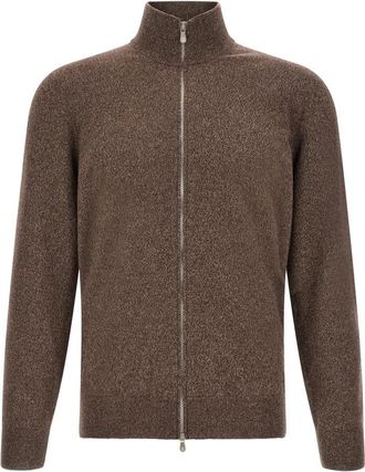 Brunello Cucinelli Hoge Kraag Cashmere Rits Vest - Heren - Cashmere truien - Bruin - 2XL - Truien & Vesten