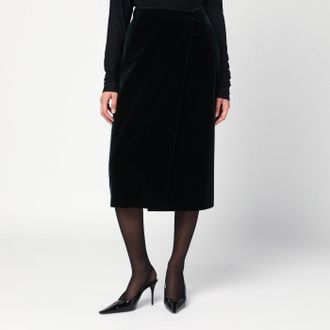 Saint Laurent Gonna midi a portafoglio verde in velluto