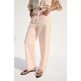 Mango Stripe Balloon Jeans in Pale Pink at Nordstrom, Size 10