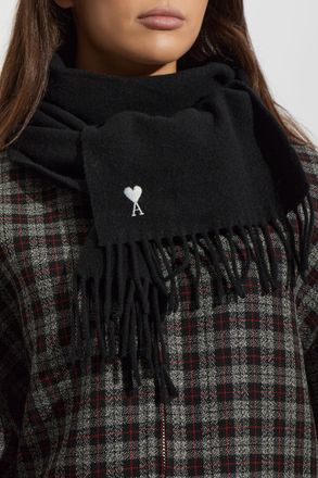 Ami Wool Scarf With Logo, Unisex, Black