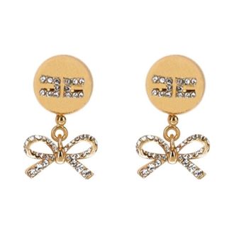 Elisabetta Franchi Strik Hanger Oorbellen met Strass - Dames - Oorbellen - Geel - ONE Size - Accessoires