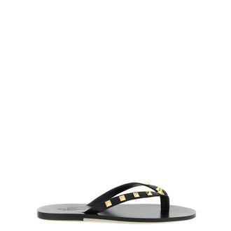 Valentino Garavani Rockstud Thong Sandal - Heren - Slippers - Zwart - 42 EU - Leer - Schoenen