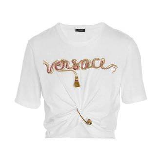 Versace T-Shirts, female, White, Size: 2XS Safety Pin Logo T-Shirt