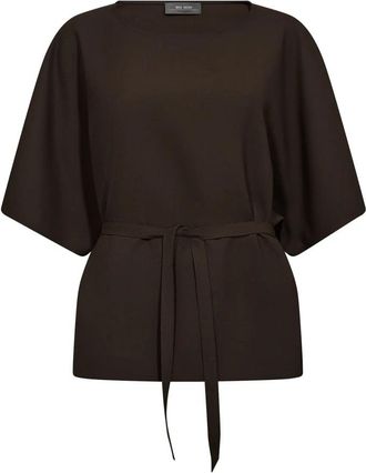 Mos Mosh Elegante blouse met korte mouwen Delicioso - Dames - Blouses - Bruin - XL - Polyester - Overhemden