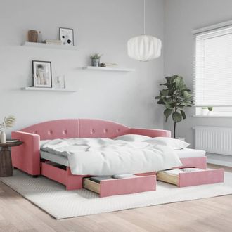 vidaXL Sof&aacute; Cama Nido Con Cajones Terciopelo Rosa 100x200 Cm Vidaxl
