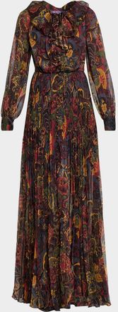 Ralph Lauren Collection Catia Paisley Ruffle Long-Sleeve Maxi Dress