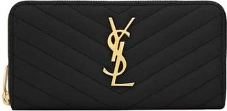Saint Laurent Accessoires, Dames, Zwart, ONE Size, Leer, Monogram Zip Around Portemonnee Cassandre Stijl