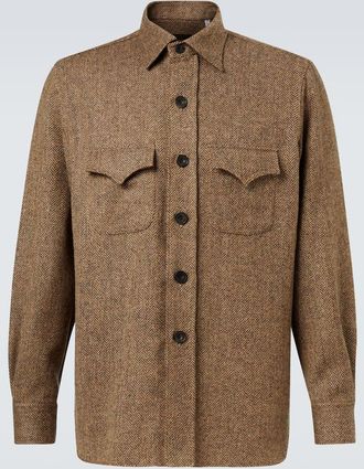 Rubinacci Camicia Western in lana a spina di pesce