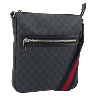 Gucci Sherry Line Shoulder Leather Black Canvas Handbag (Pre-Owned)