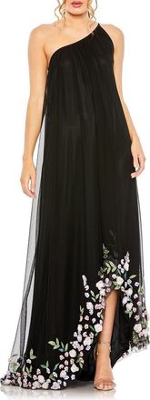 Mac Duggal One Shoulder Trapeze Embellished High Low Gown in Black at Nordstrom, Size 10