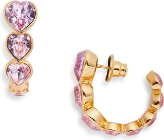 Oscar De La Renta Crystal Heart Hoop Earrings in Rose at Nordstrom