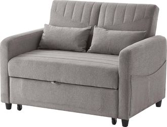 STILVORA Sof&aacute; Convertible 2 Plazas En Algod&oacute;n Lino Con Respaldo Ajustable 3 Posiciones Y 2 Cojines Multifuncionales, Gris