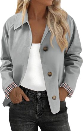 Generic Womens Trench Coat Single Breasted Short Wool Coats Casual Elegant Lapel Collar Warm Jackets Ladies Classic Fit Plain Cropped Pea Coats for Daily Work