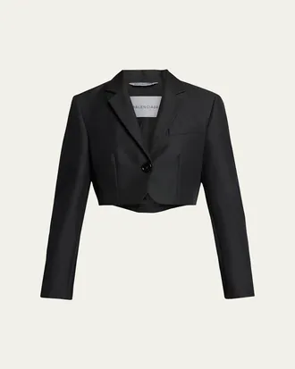 Balenciaga Single-Breasted Wool Twill Crop High-Low Jacket