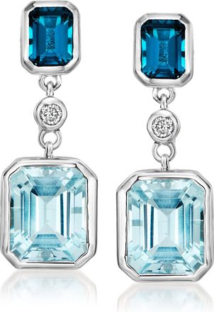 Ross-Simons Tonal Blue Topaz and. Lab-Grown Diamond Drop Earrings in Sterling Silver