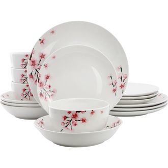 Elama Tamara 16 Piece Porcelain Double Bowl Dinnerware Set, Service for 4 in White at Nordstrom