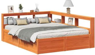 vidaXL Vidaxl - Cama Con Estanter&iacute;a Sin Colch&oacute;n Madera Maciza Marr&oacute;n 150x200 Cm