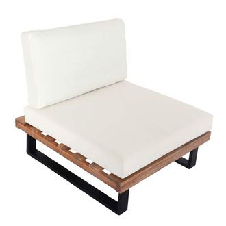 Hhg Sill&oacute;n Hhg 469, Sill&oacute;n De Jard&iacute;n, Madera De Acacia Hilada Con Certificado Mvg Aluminio, Marr&oacute;n Claro, Tapizado Blanco Crema