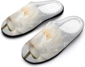Generic Sparkles Lotuss Flower Mens Slippers Slip On Comfortable Fleece Cotton House Shoes Winter