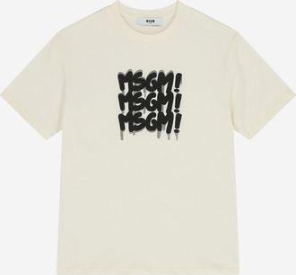 Msgm Kids Cotton T-Shirt Beige T-Shirts And Polos