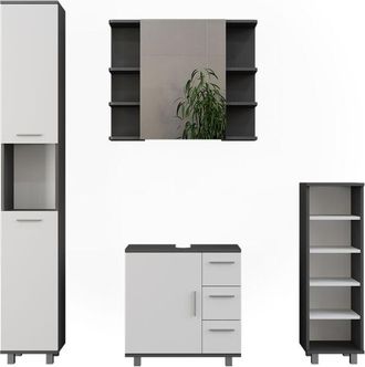 Vicco Conjunto De Muebles De Ba&ntilde;o Ilias, Antracita/blanco, 4 Partes