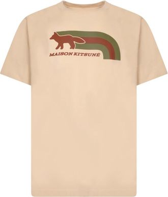 Maison Kitsun&eacute; Katoenen T-shirt met Print op de Voorkant - Heren - T-shirts - Bruin - S - Katoen - Tops