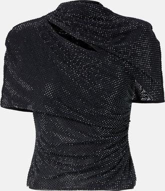 Self Portrait Draped embellished mesh top