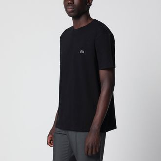 Valentino T-shirt in cotone nera con ricamo VLogo