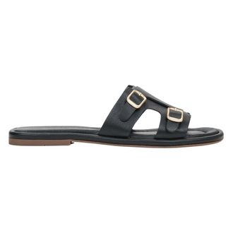 Estro & Luminara Flat Slide Sandals with Gold Buckles - female - Estro - Sliders - Black - 3 UK - Shoes