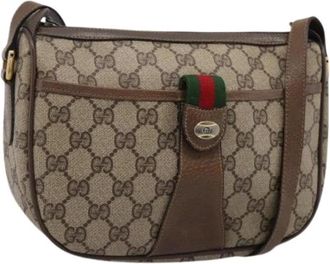 Gucci Pre-owned Vintage GG Canvas Shoulder Bag - Dames - Vintage Schoudertas - Bruin - ONE Size - Leer - Vintage
