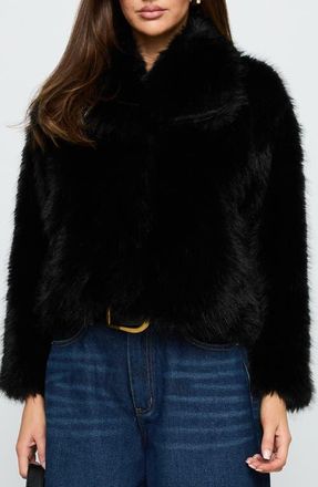 Princess Polly Wayland Faux Fur Jacket in Black at Nordstrom, Size Large