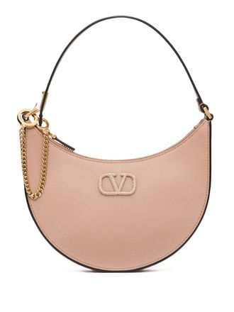 Valentino Garavani mini VLogo Signature Hobo bag - women - Swarovski Crystal/CALFSKIN - One Size - Pink
