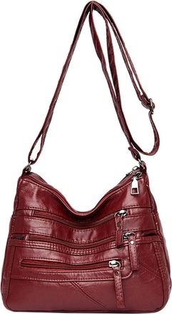 Generic Stylish Women Crossbody Bag with Adjustable Strap Leather Casual Everyday Shoulder Purse for Ladies Fashion Accessory (Red, One Size)
