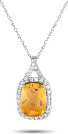Luxury Bazaar 14K White Gold 0.13ct Diamond and Citrine Pendant Necklace PD4-15472WCIT