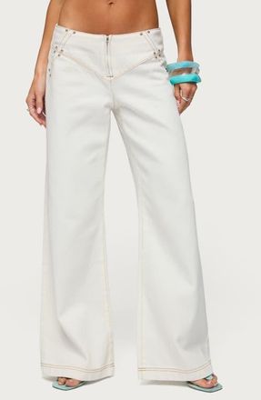 Edikted Kianni Studded Low Rise Wide Leg Jeans in White at Nordstrom, Size X-Large