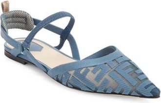 Fendi Colibr&igrave; Lite Pointed Toe Mesh Flat in Light Blue at Nordstrom, Size 36.5