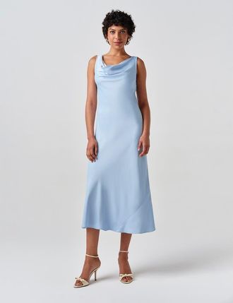 Ghost London Arya Cowl Neck Satin Midi Dress in Light Blue at Nordstrom, Size 16